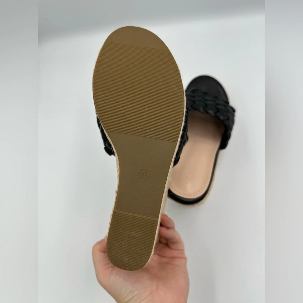 Black & Cream Braided Wedge Espadrille Platform Slides | Size 8 Summer Shoes
